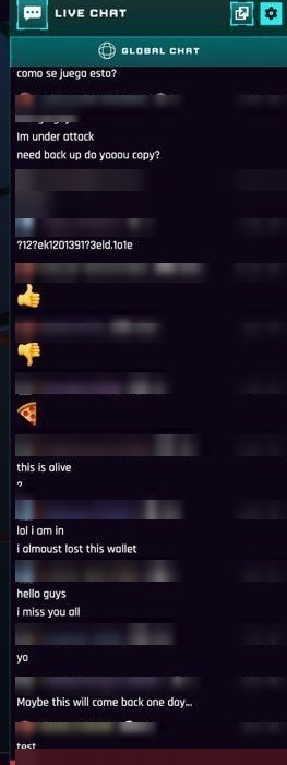 The dead game's live chat: "this is alive?", "i miss you all", "Maybe this will come back one day..."
